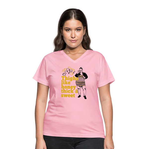 Thighs Like Honey Thick & Sweet Women's V-Neck Shirt - Beguiling Phenix Boutique